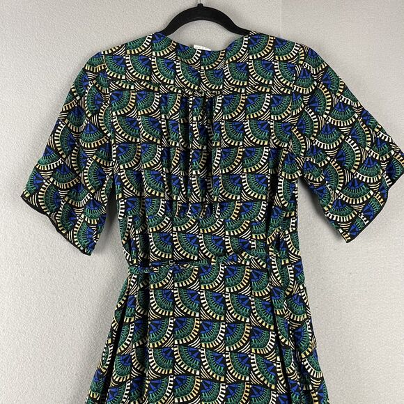 Silk Salt Journey Maxi Wrap Dress Women Medium Geometric Peacock Artsy Tribal - Picture 13 of 16